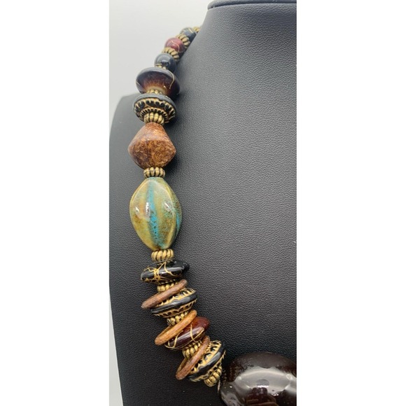 Vintage Brass Tone Chunky Pretty Multi Color Beaded Boho Choker Necklace 14-17" - Picture 3 of 5